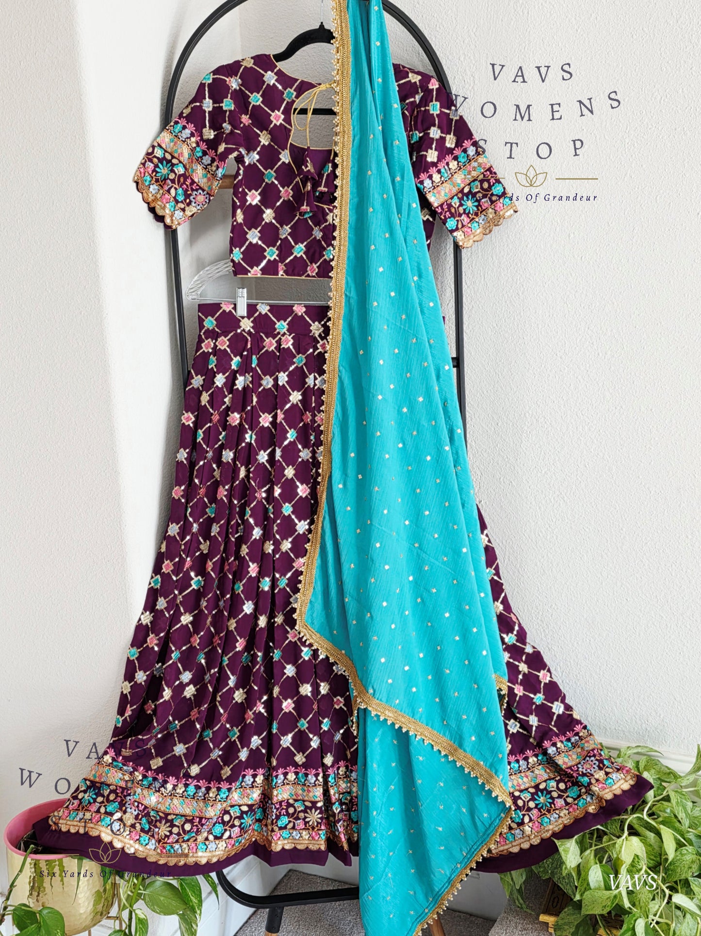 Designer Georgette Sequins Half Saree/ Lehenga Set