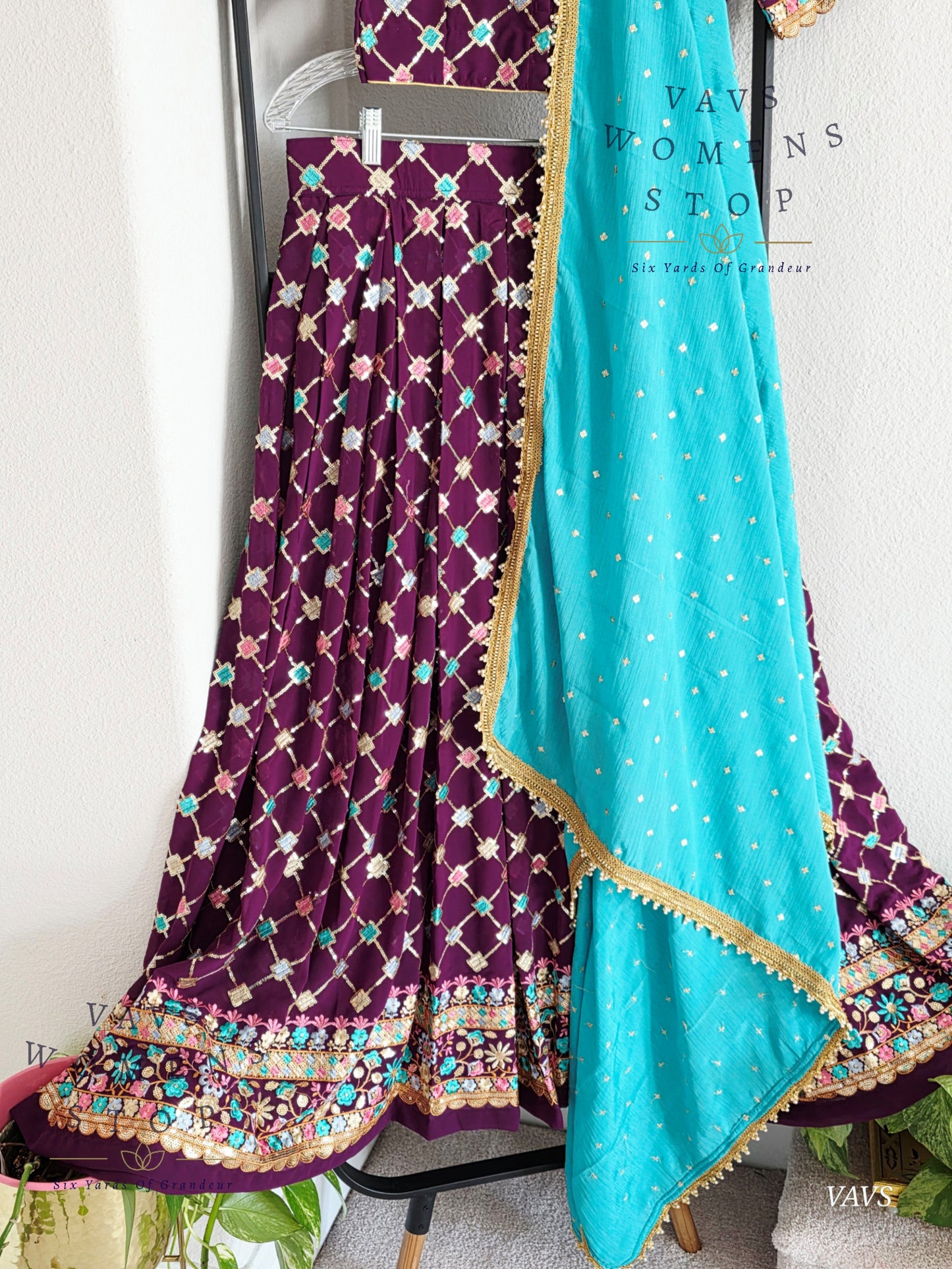 Designer Georgette Sequins Half Saree/ Lehenga Set