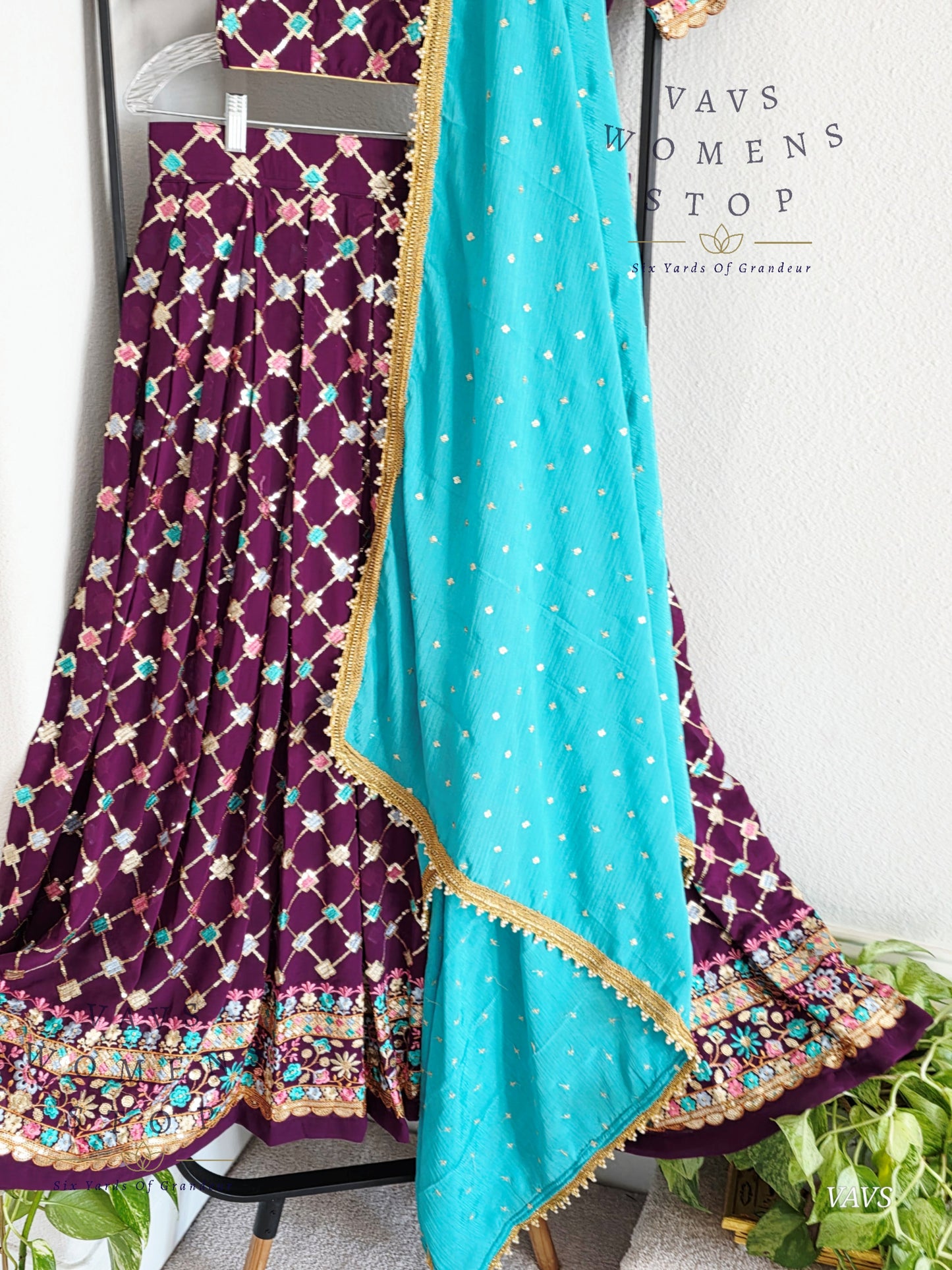 Designer Georgette Sequins Half Saree/ Lehenga Set