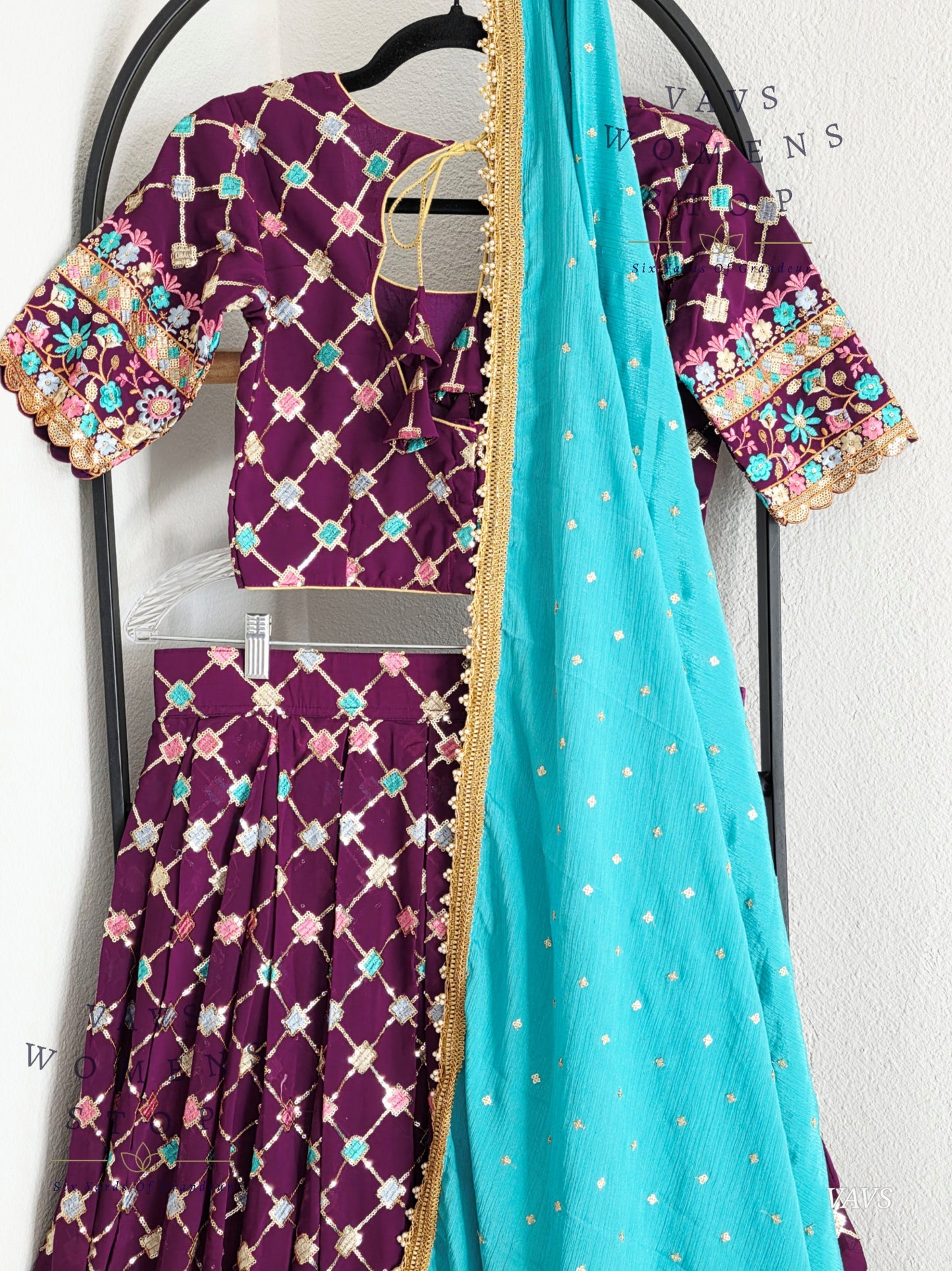 Designer Georgette Sequins Half Saree/ Lehenga Set