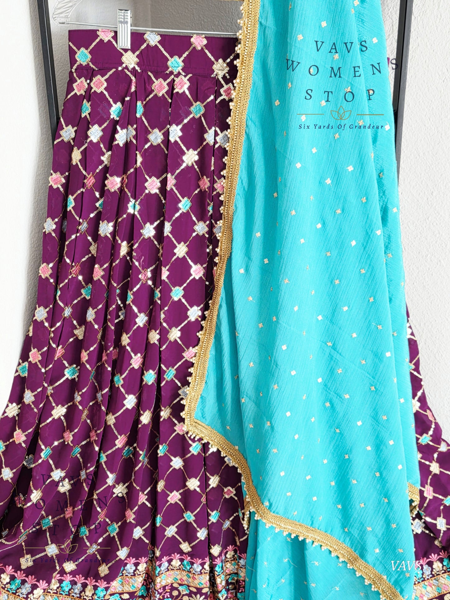 Designer Georgette Sequins Half Saree/ Lehenga Set