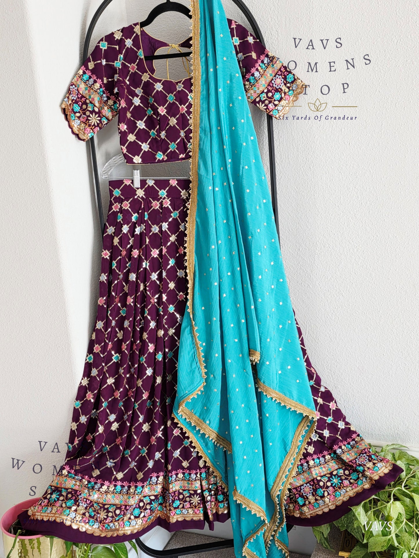 Designer Georgette Sequins Half Saree/ Lehenga Set