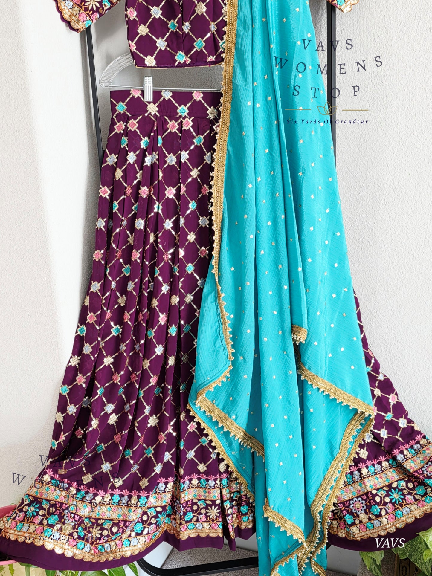 Designer Georgette Sequins Half Saree/ Lehenga Set