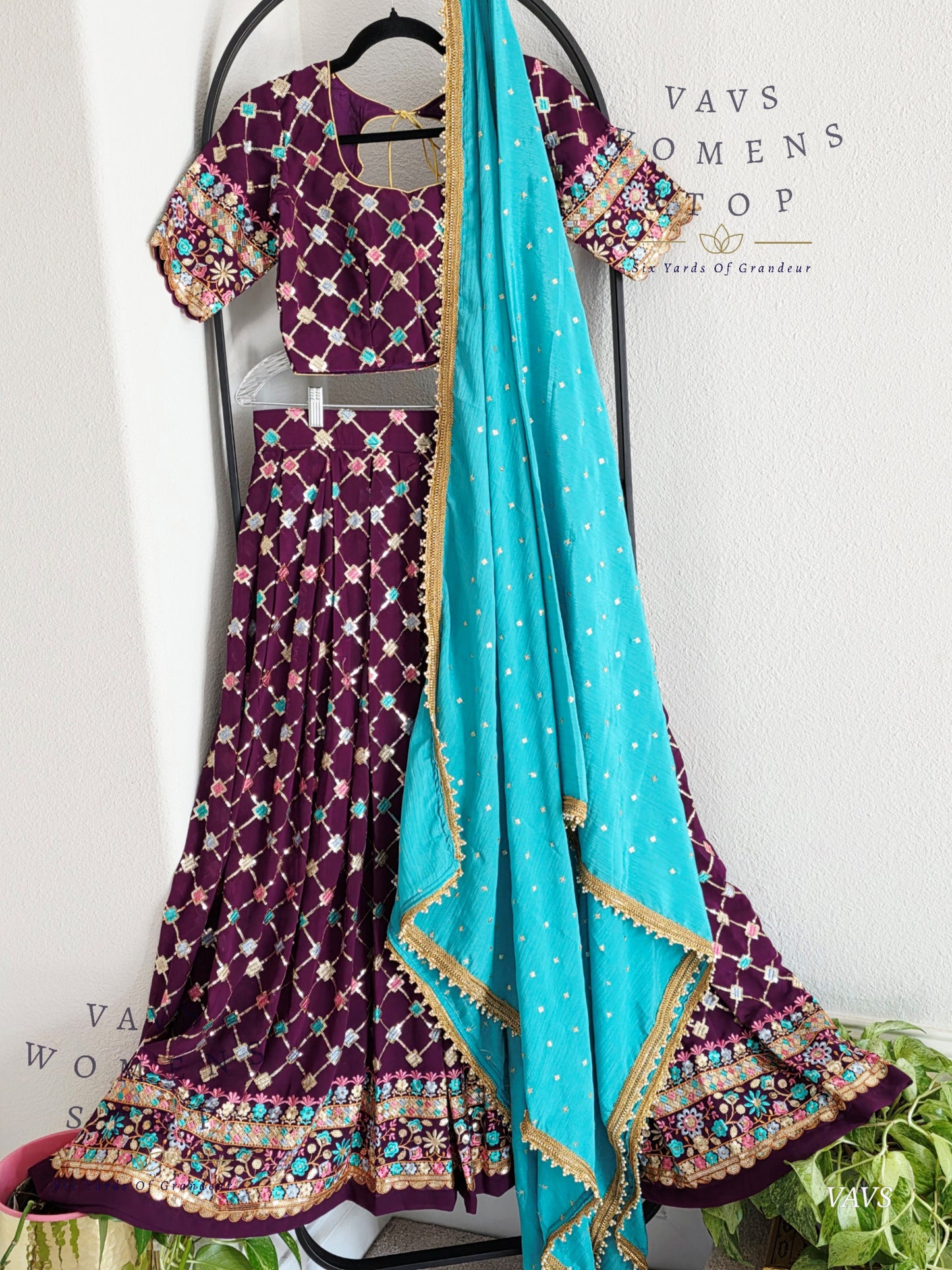 Designer Georgette Sequins Half Saree/ Lehenga Set