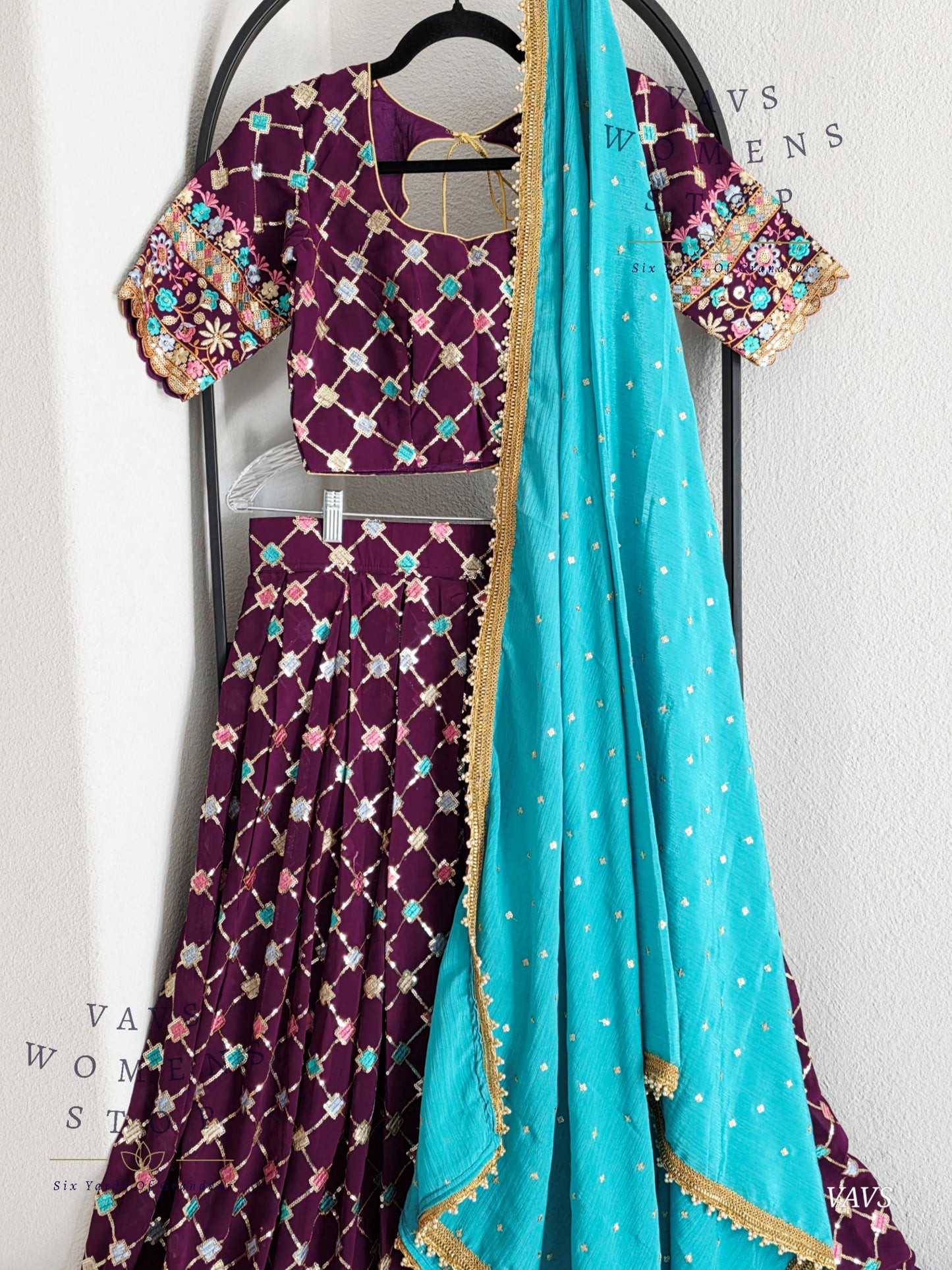 Designer Georgette Sequins Half Saree/ Lehenga Set