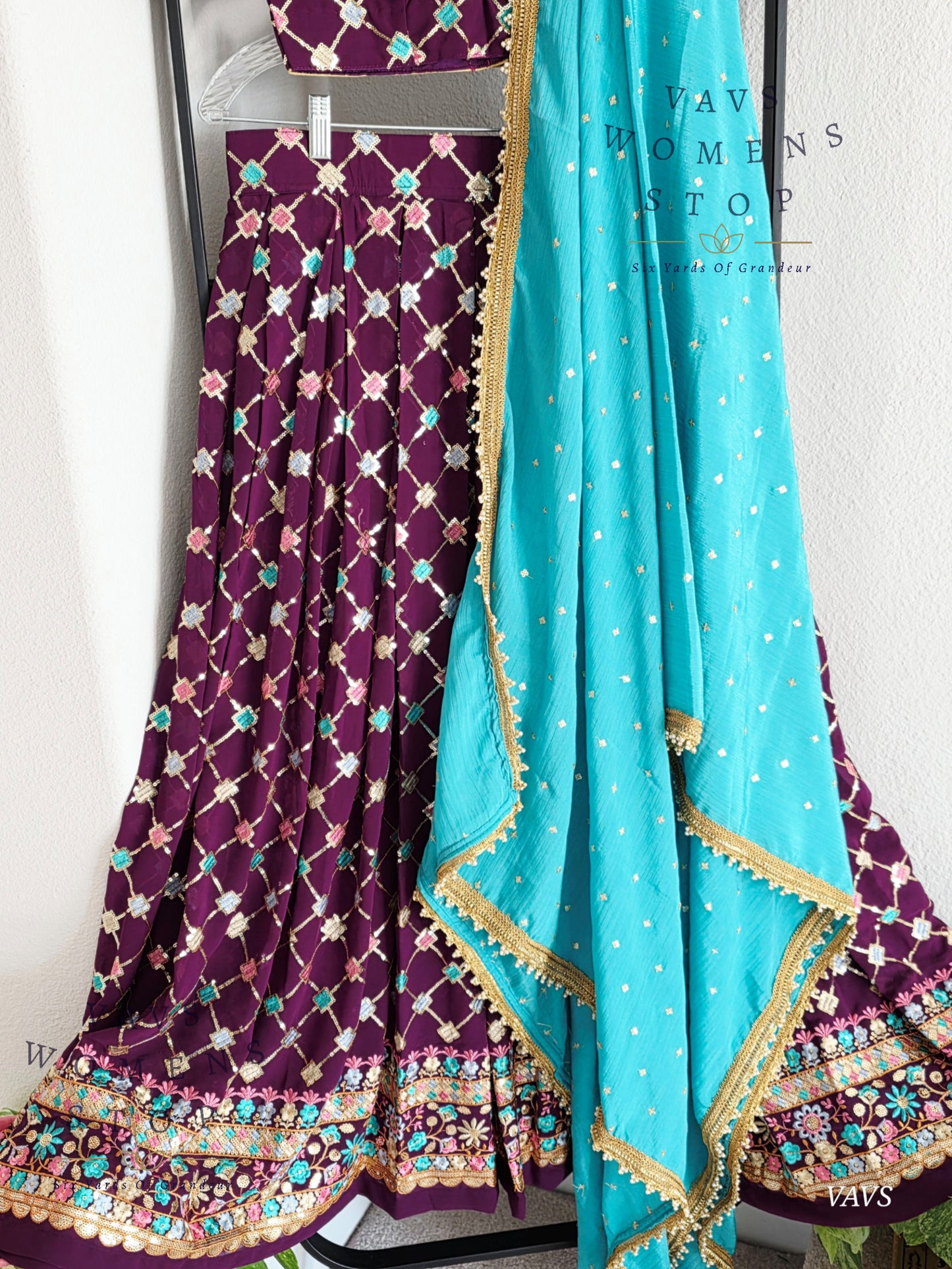 Designer Georgette Sequins Half Saree/ Lehenga Set