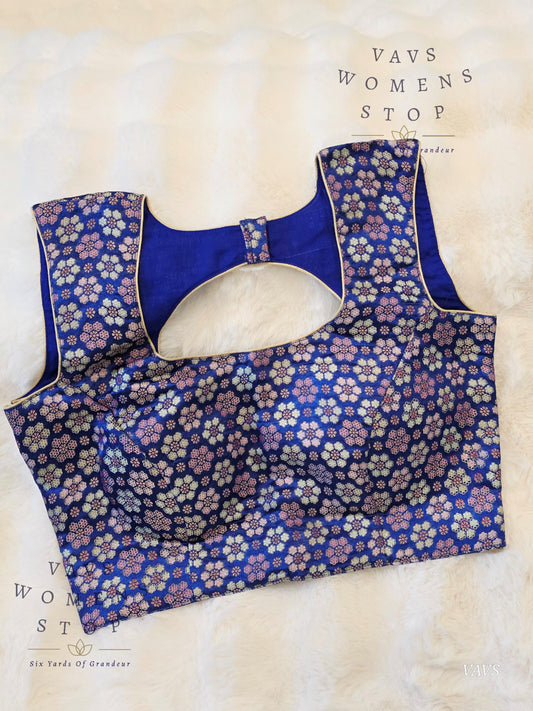 Blue Benarasi Brocade Sleeveless Stitched Blouse
