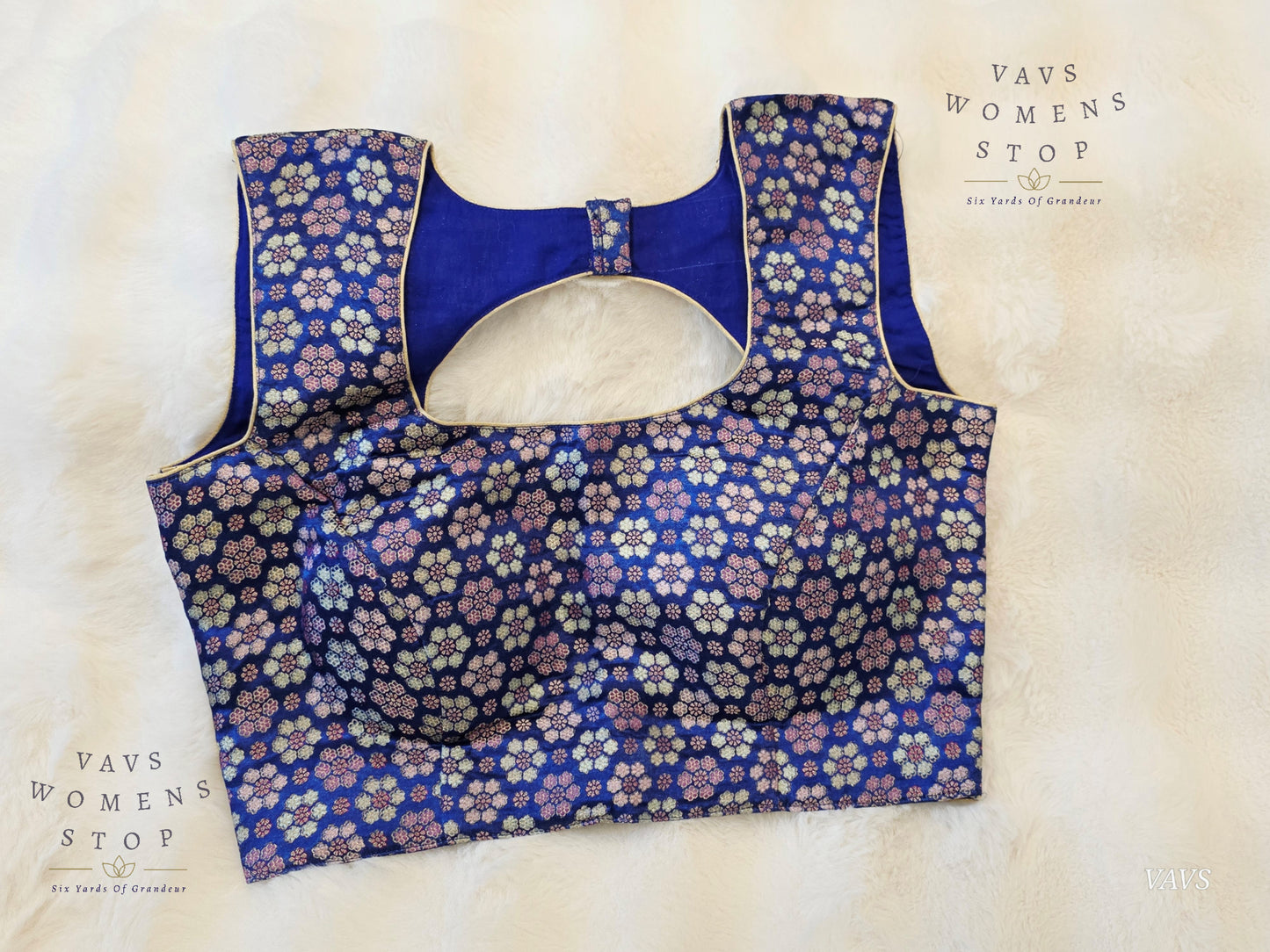 Blue Benarasi Brocade Sleeveless Stitched Blouse