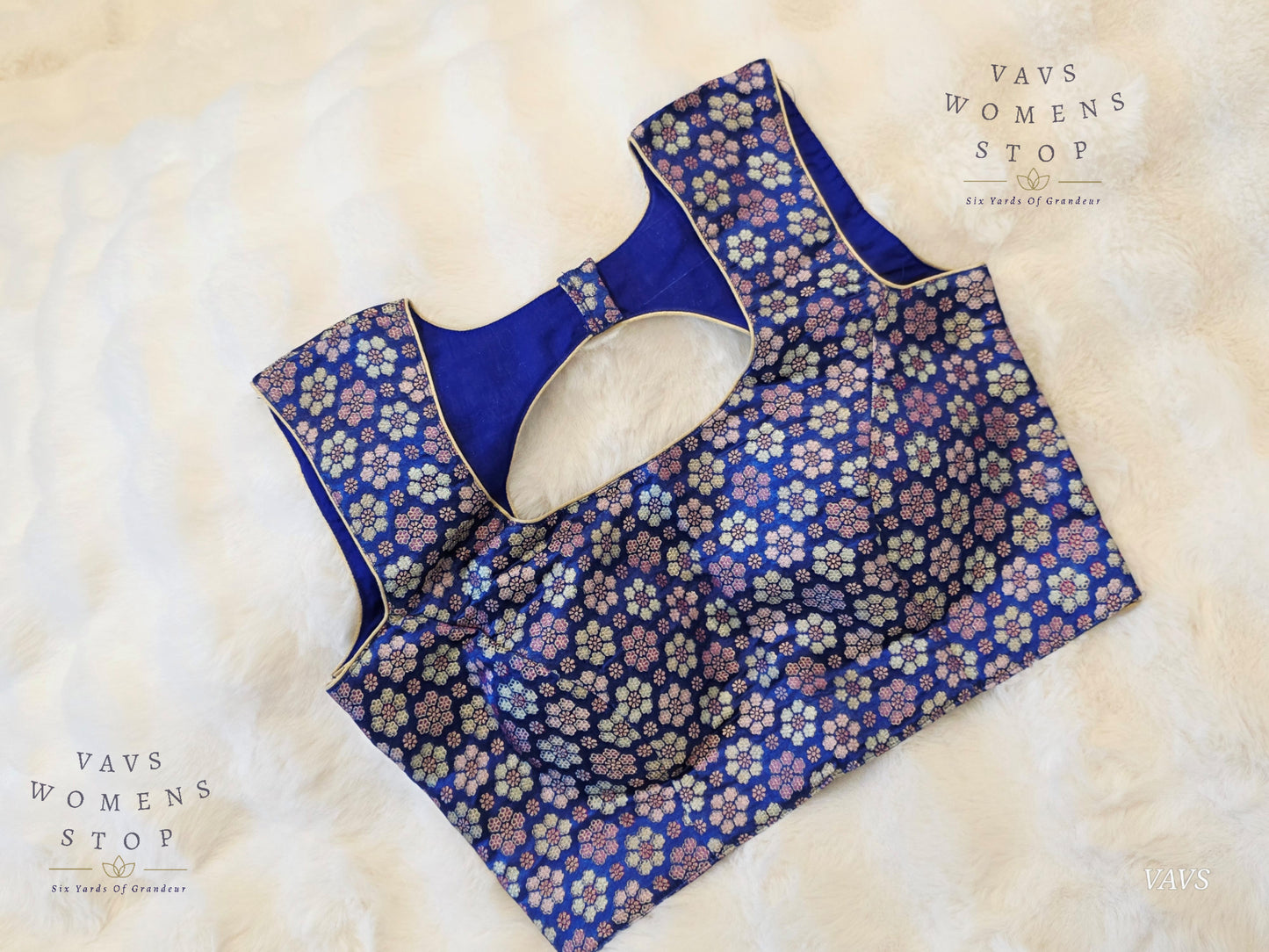 Blue Benarasi Brocade Sleeveless Stitched Blouse