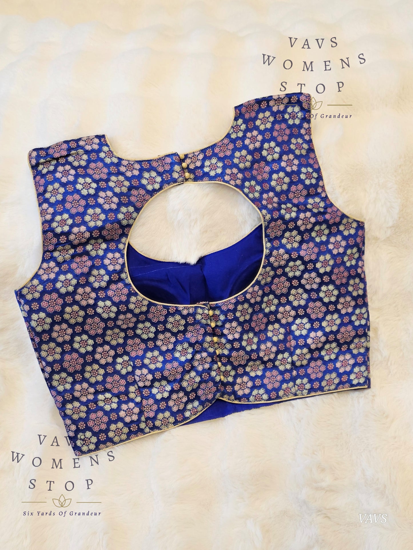 Blue Benarasi Brocade Sleeveless Stitched Blouse
