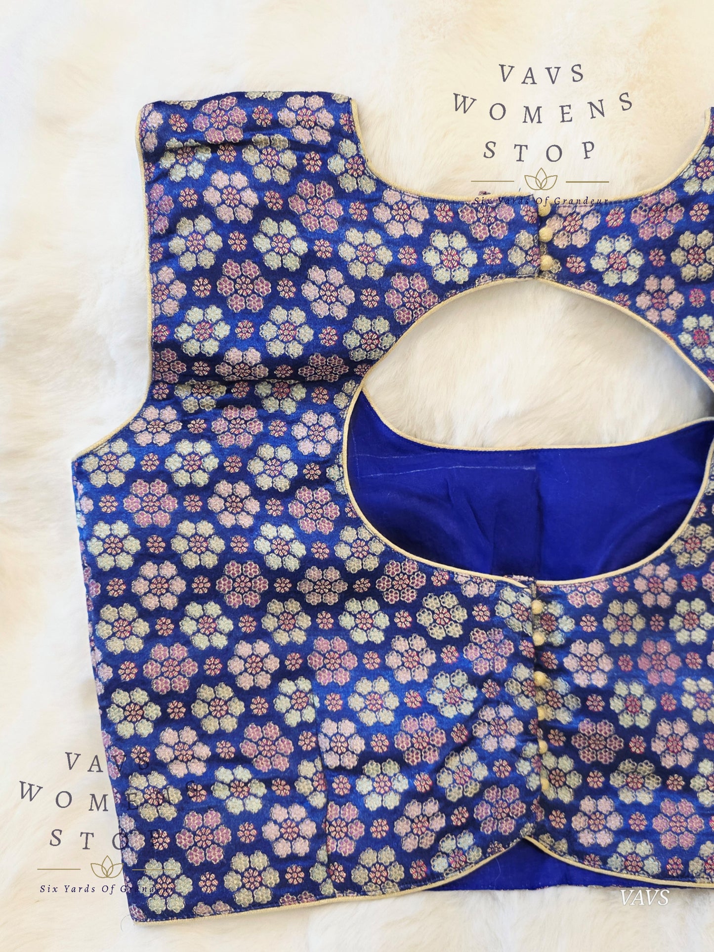 Blue Benarasi Brocade Sleeveless Stitched Blouse