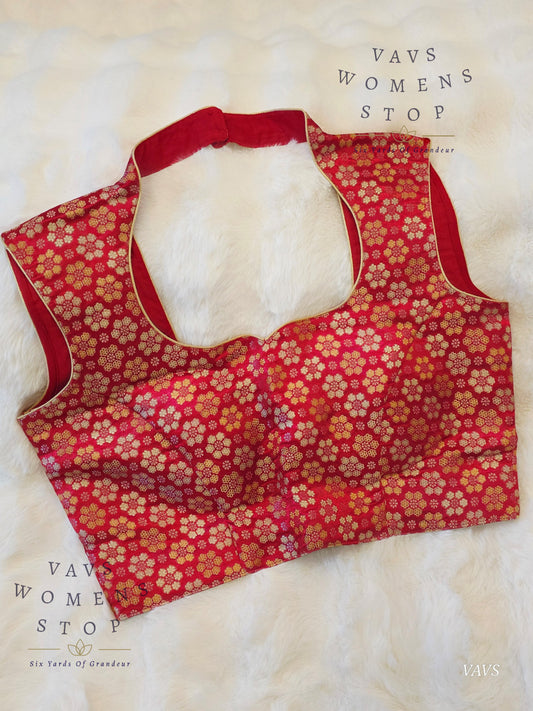 Red Benarasi Brocade Sleeveless Stitched Blouse