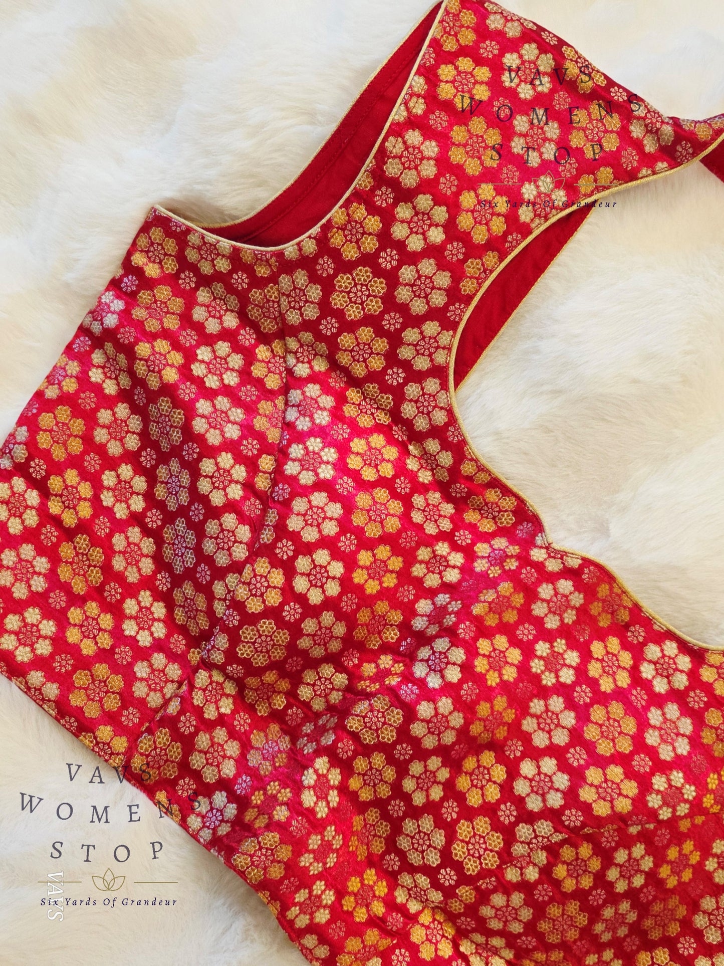 Red Benarasi Brocade Sleeveless Stitched Blouse