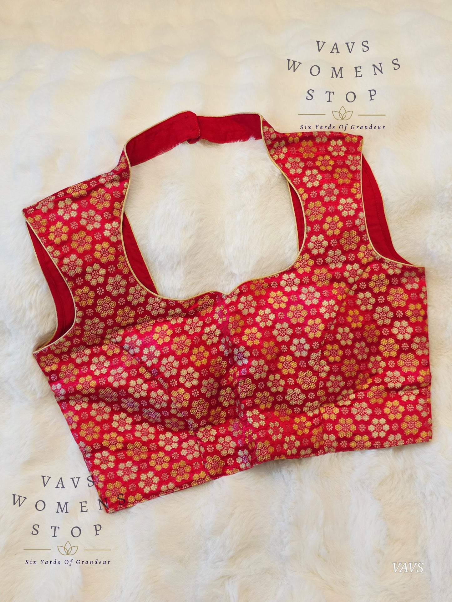 Red Benarasi Brocade Sleeveless Stitched Blouse