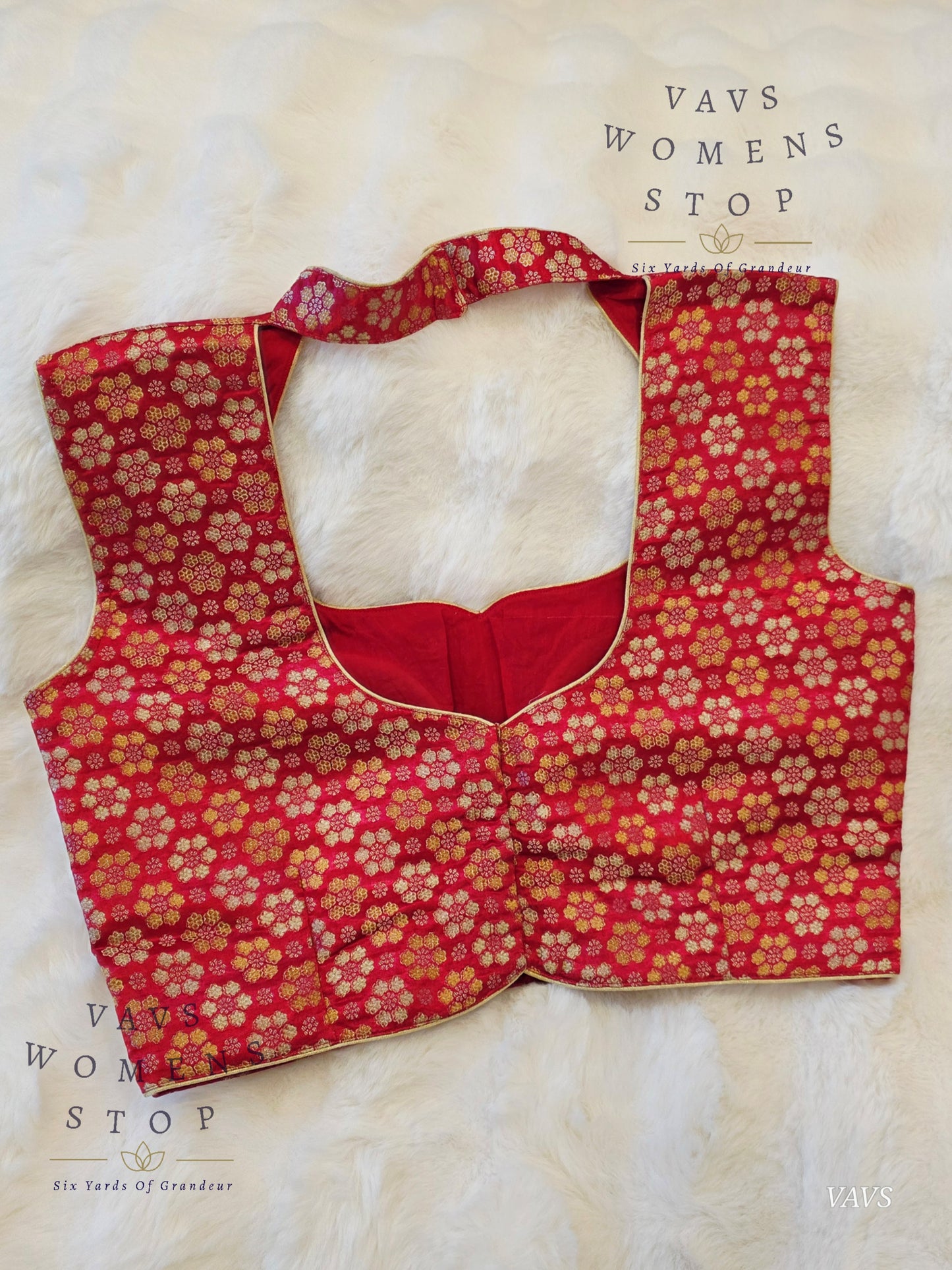 Red Benarasi Brocade Sleeveless Stitched Blouse