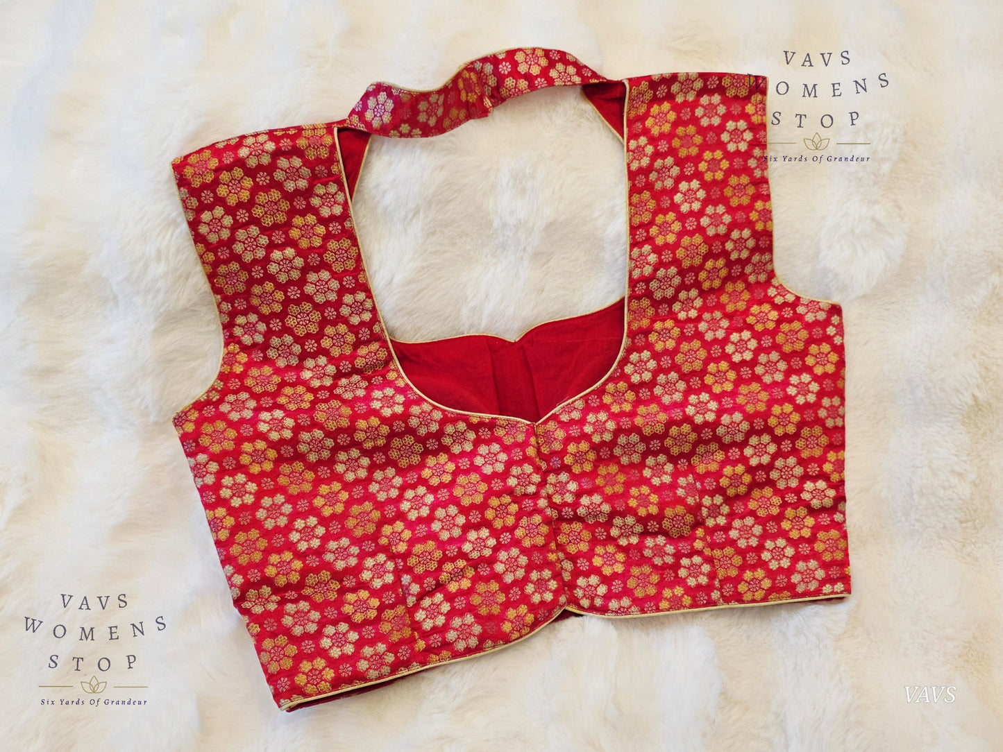 Red Benarasi Brocade Sleeveless Stitched Blouse