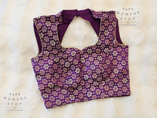 Purple Benarasi Brocade Sleeveless Stitched Blouse