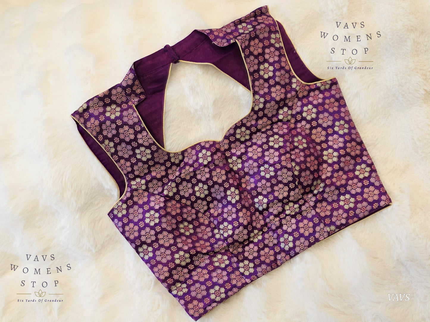 Purple Benarasi Brocade Sleeveless Stitched Blouse