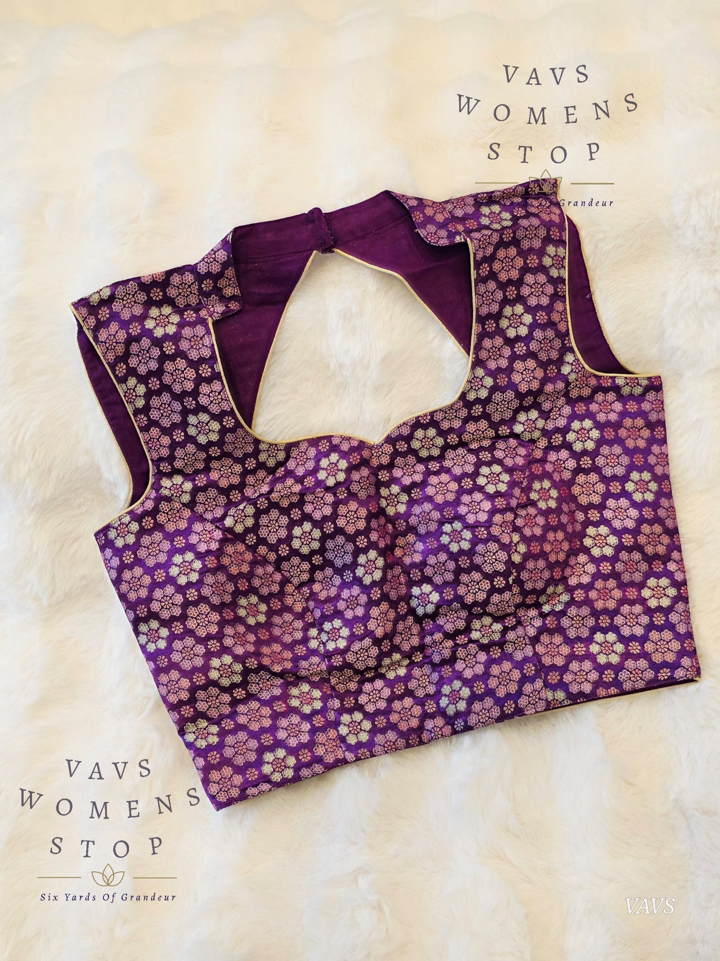Purple Benarasi Brocade Sleeveless Stitched Blouse