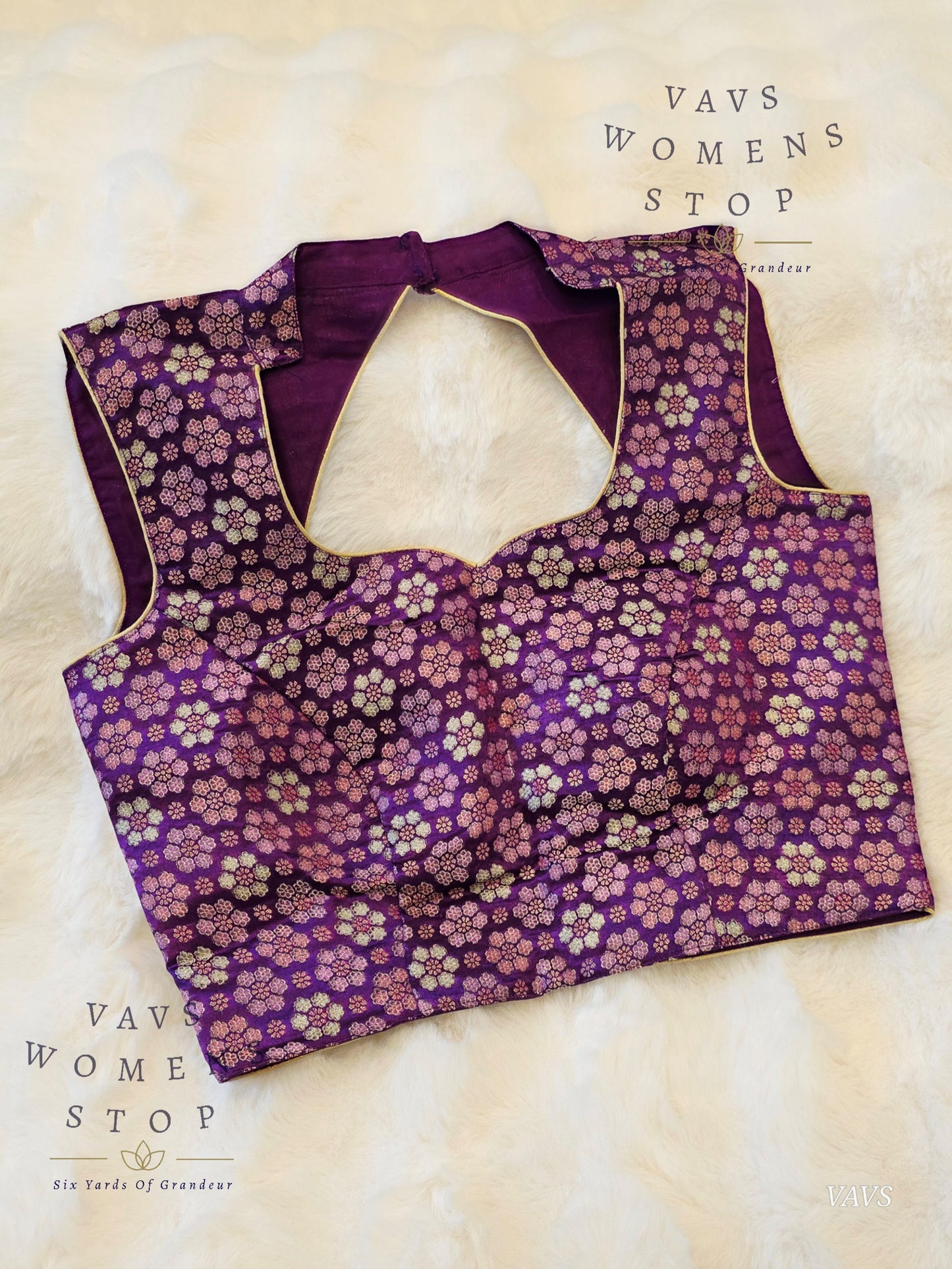 Purple Benarasi Brocade Sleeveless Stitched Blouse