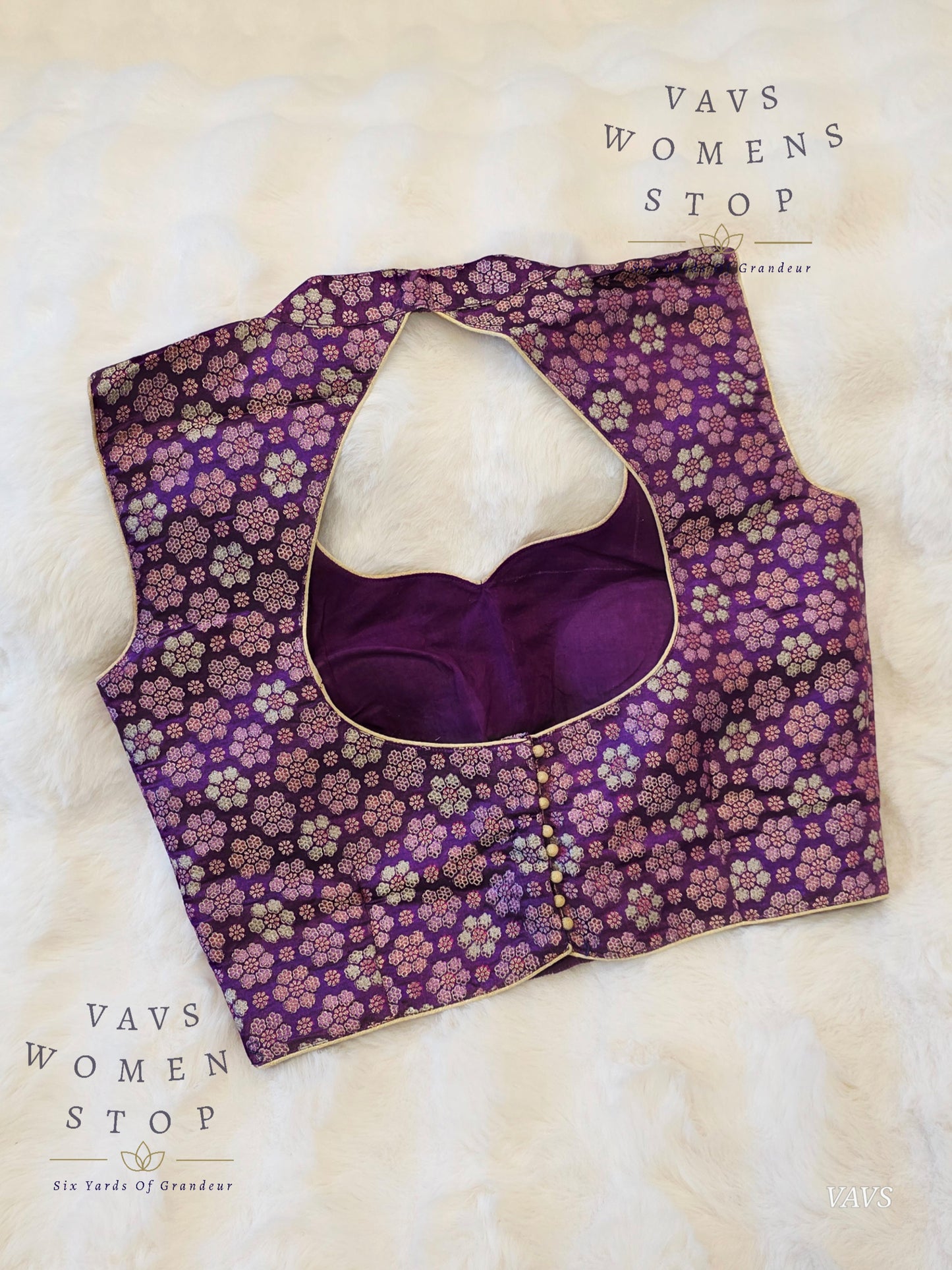 Purple Benarasi Brocade Sleeveless Stitched Blouse