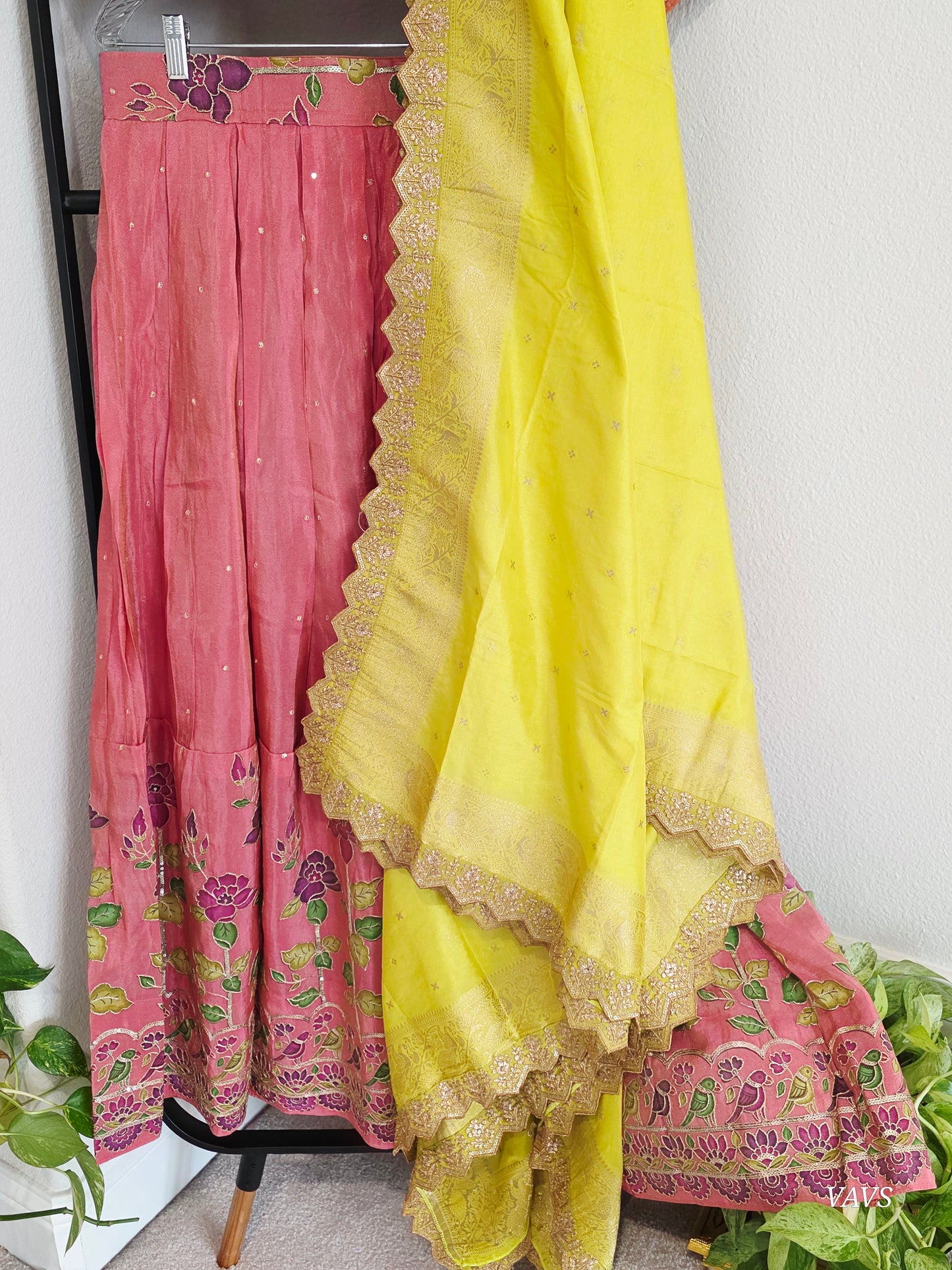 Munga Crepe Silk Embroidery Work Designer Half Saree Set.