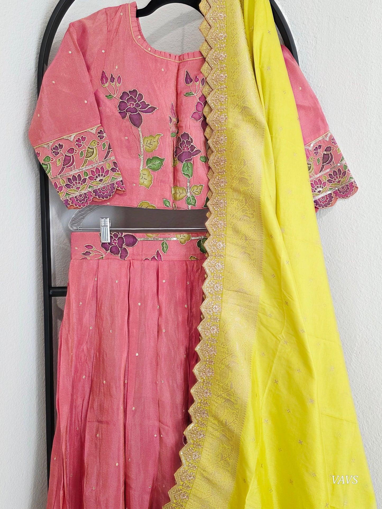Munga Crepe Silk Embroidery Work Designer Half Saree Set.