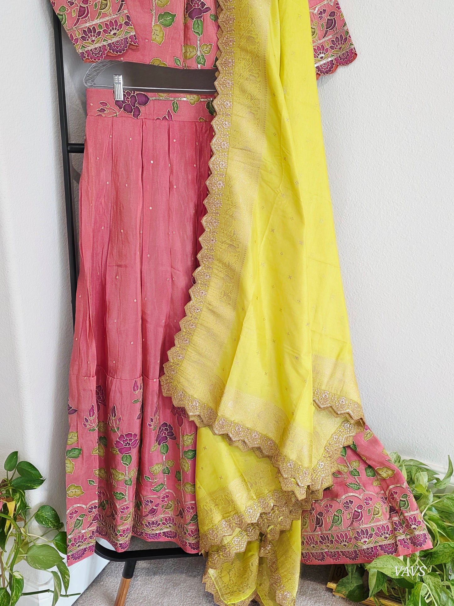 Munga Crepe Silk Embroidery Work Designer Half Saree Set.