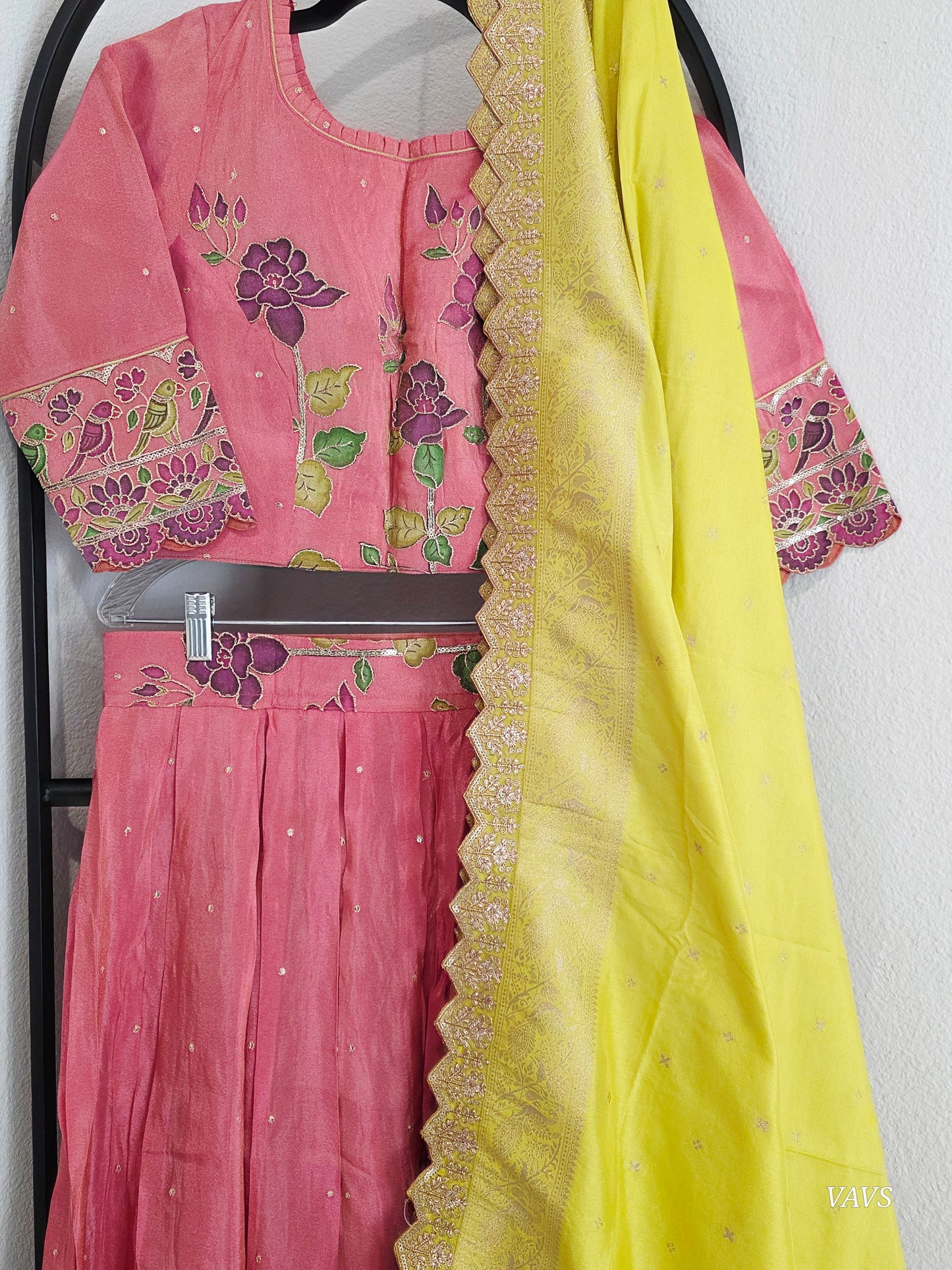 Munga Crepe Silk Embroidery Work Designer Half Saree Set.