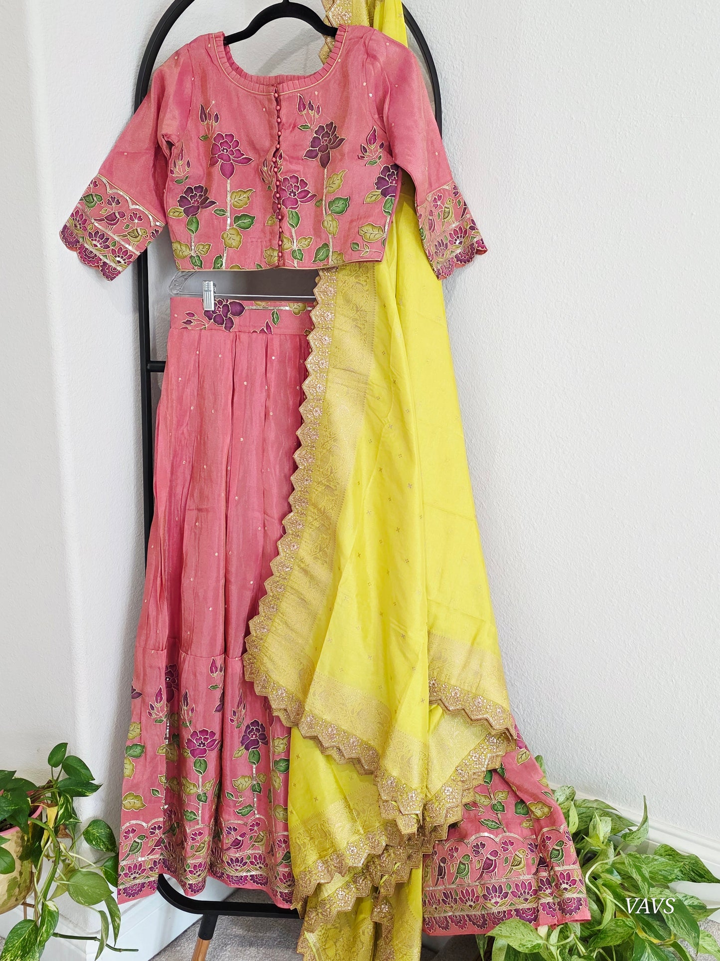 Munga Crepe Silk Embroidery Work Designer Half Saree Set.