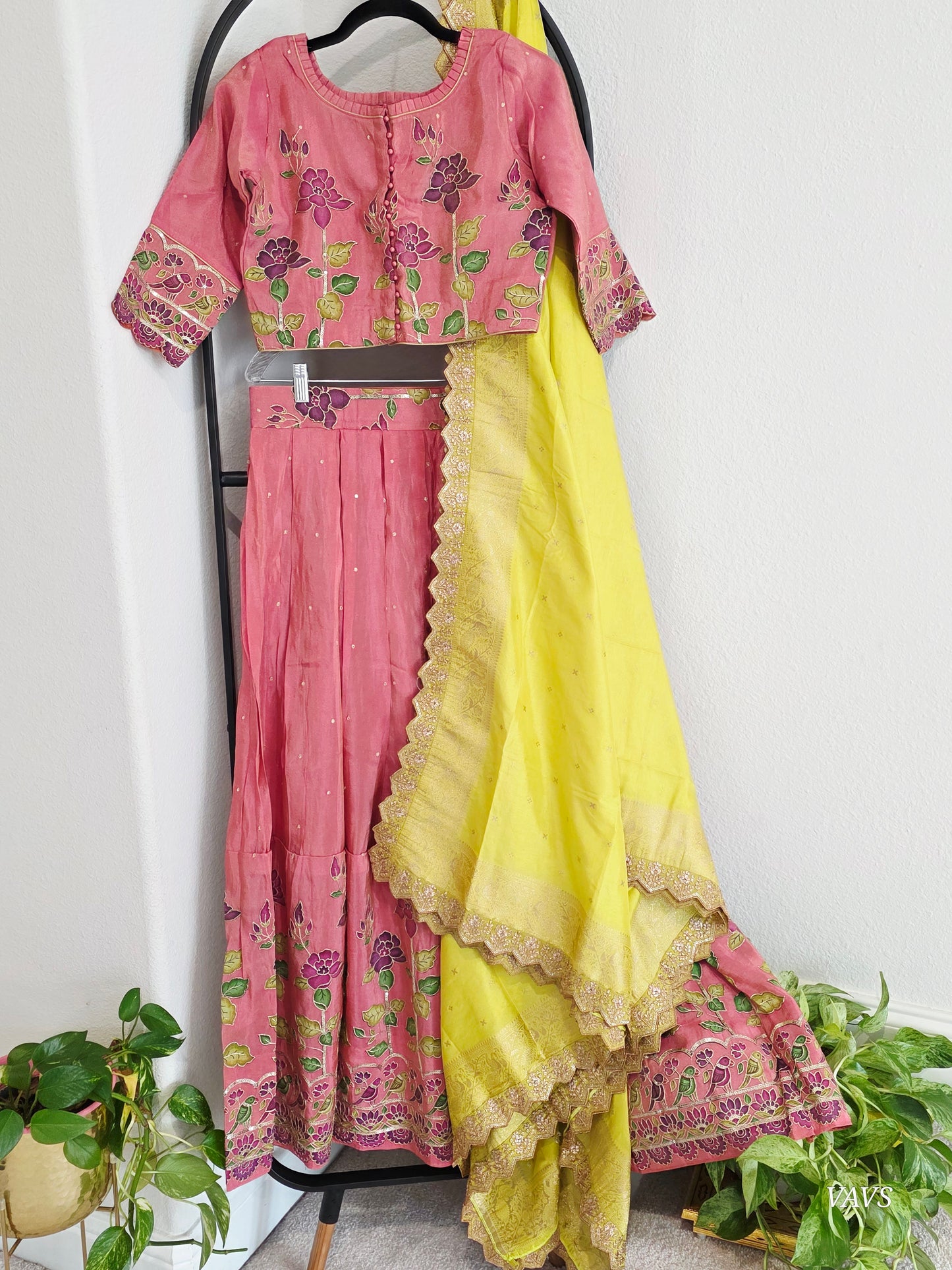 Munga Crepe Silk Embroidery Work Designer Half Saree Set.