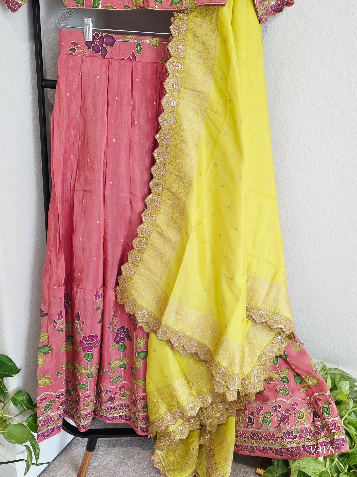 Munga Crepe Silk Embroidery Work Designer Half Saree Set.