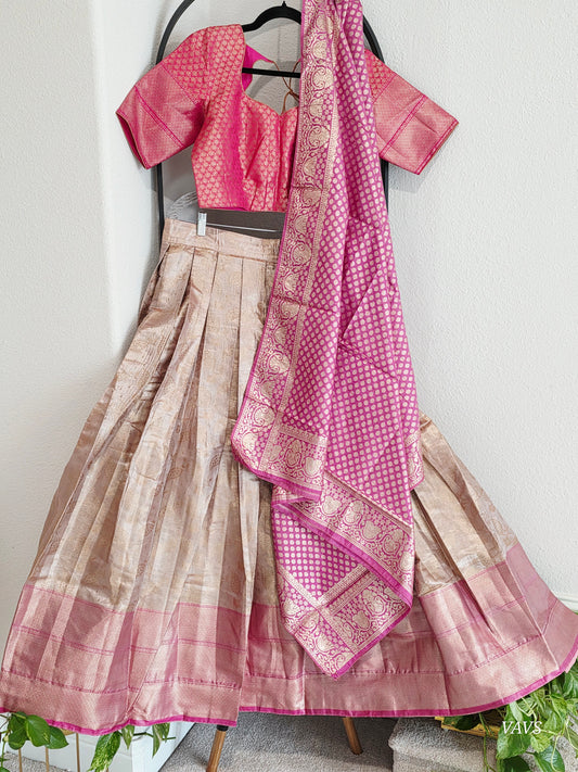 Tissue Banarasi Lehenga Set with Pink Zari Dupatta