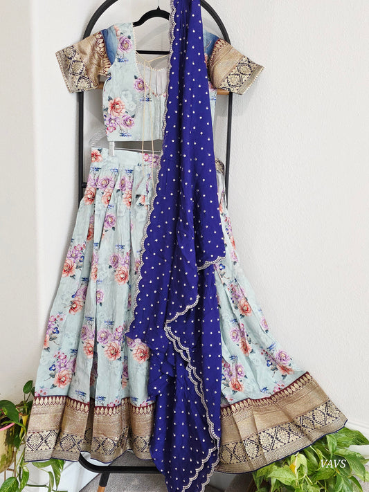 Floral Crepe Silk Lehenga Set with Dupatta | Ready to Wear | Size 34–40