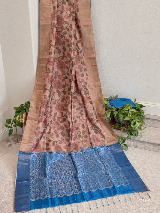 Semi Kanchi Ikat Pochampally Print Soft Silk Saree