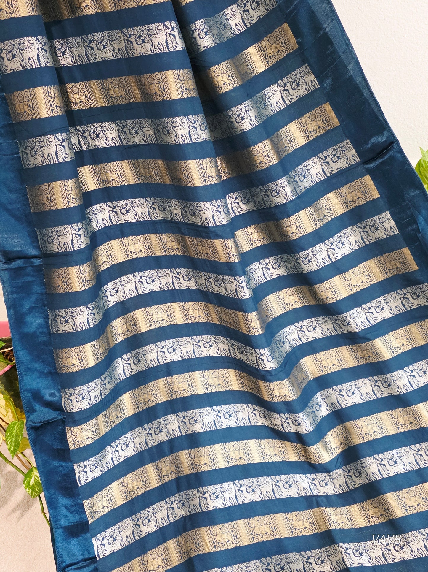 Nita Ambani Inspired Russian Dola Crepe Silk Saree with Ready Stitched Blouse | Navy Blue