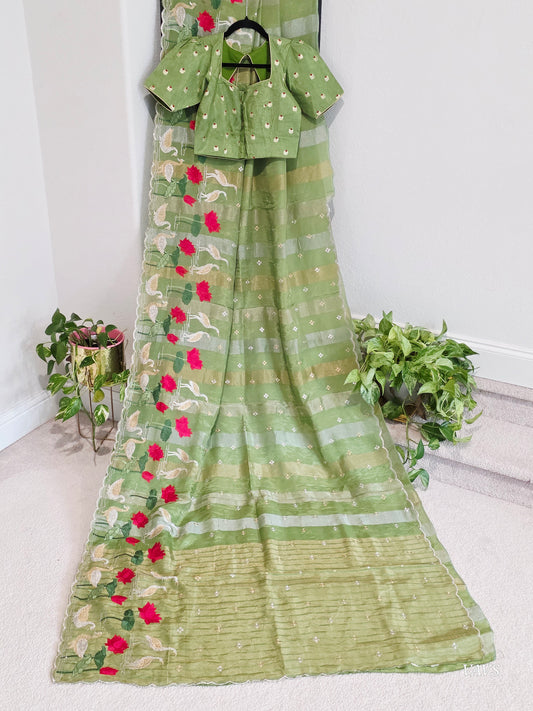 Soft Falling Tissue Stripes Designer Saree with Stitched Blouse 34 extends to 40