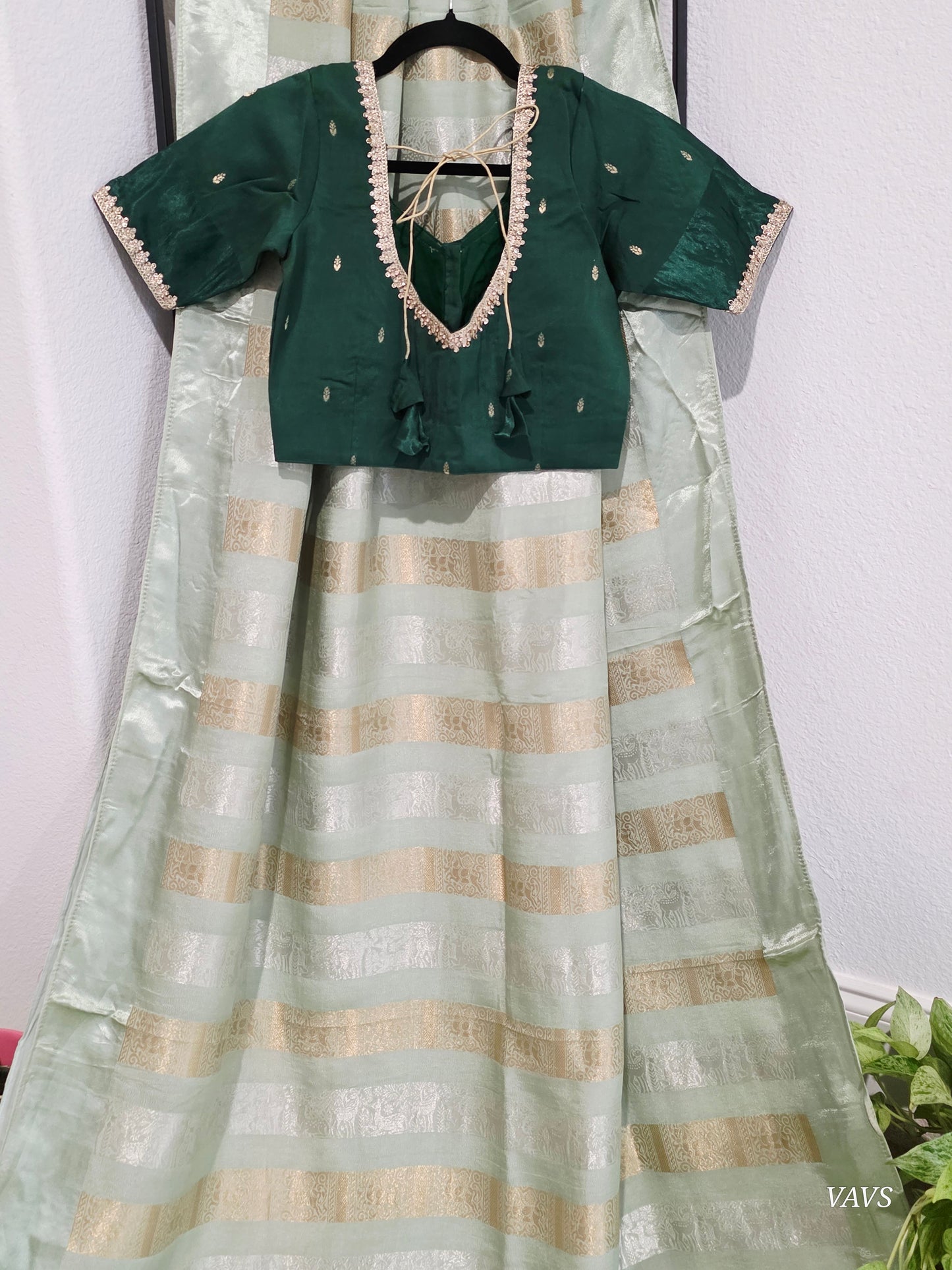 Nita Ambani Inspired Russian Dola Crepe Silk Saree with Ready Stitched Blouse | Mint Green