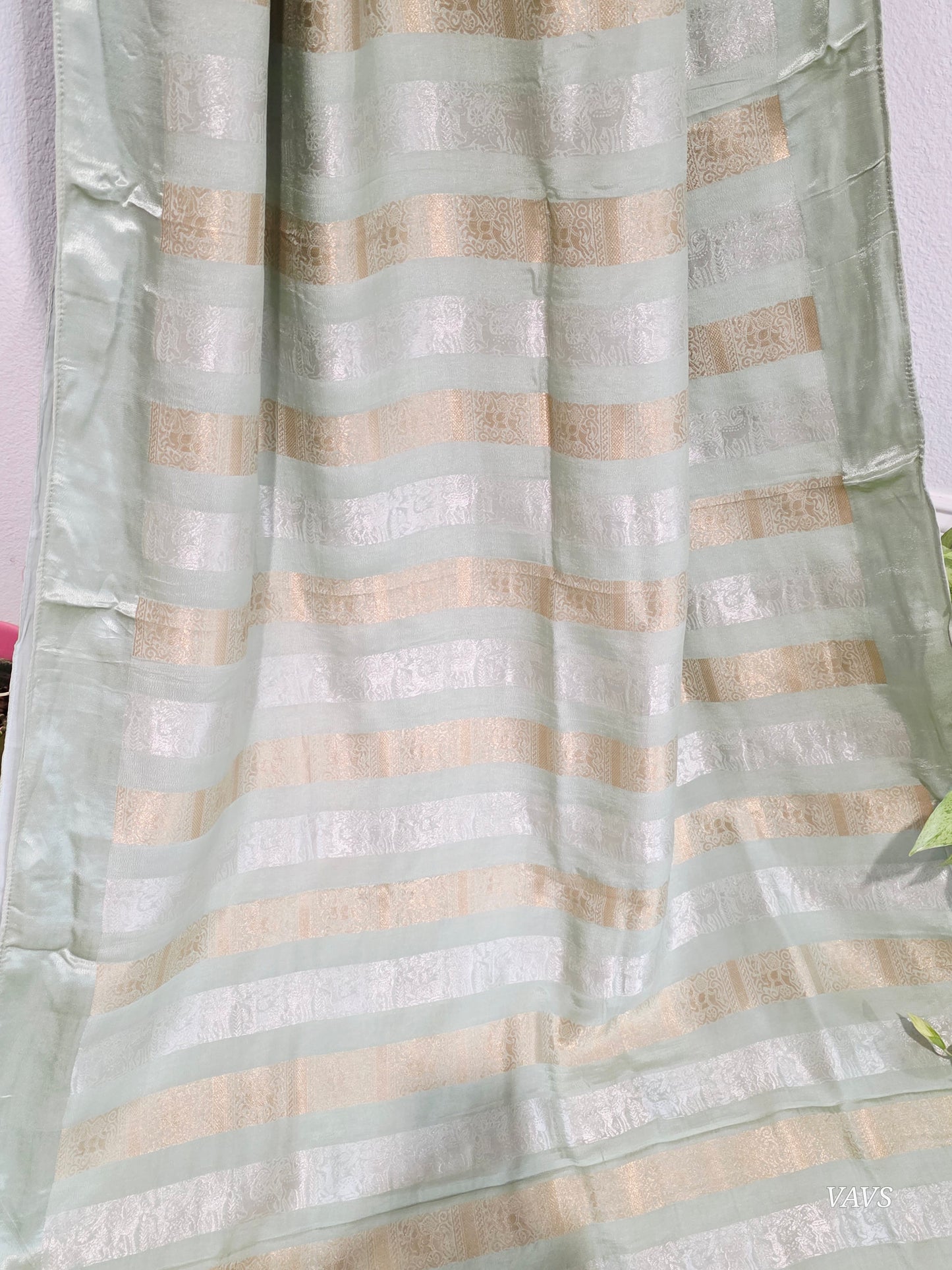 Nita Ambani Inspired Russian Dola Crepe Silk Saree with Ready Stitched Blouse | Mint Green
