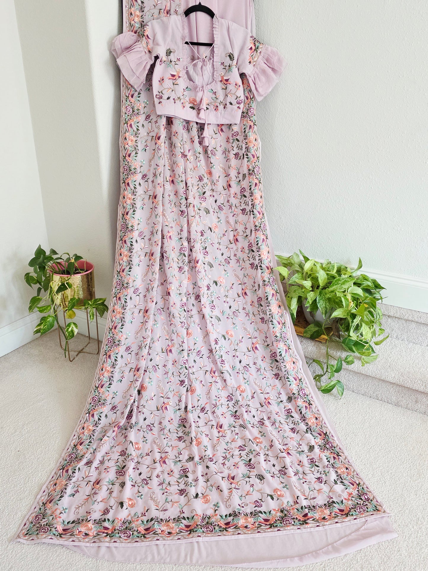 Parsi Gara Viscose Georgette Saree in Pastel Blush Pink with Multicolor Floral Embroidery