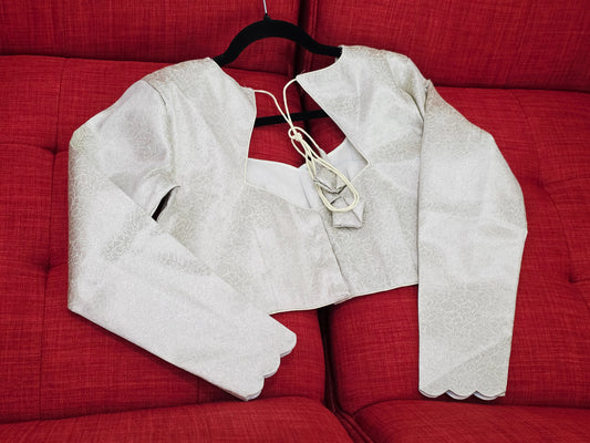 Off White Soft Banarasi Full Sleeve Brocade Blouse Size 38 Extends To 44