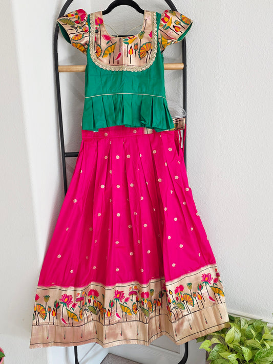 Paithani Style Soft Benarasi Lehenga Set for Girls (9 - 10Years)