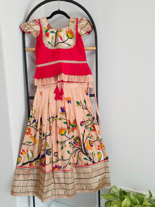 Paithani Style Soft Benarasi Lehenga Set for Girls (7 - 8Years)