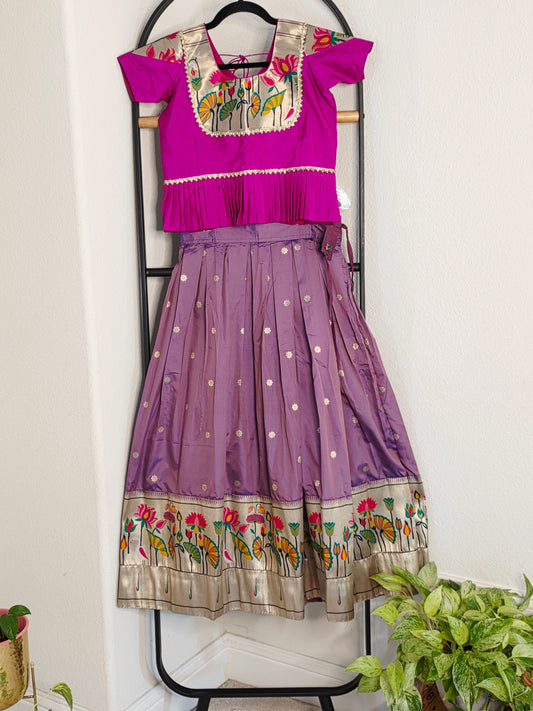 Paithani Style Soft Benarasi Lehenga Set for Girls (9 - 10Years)