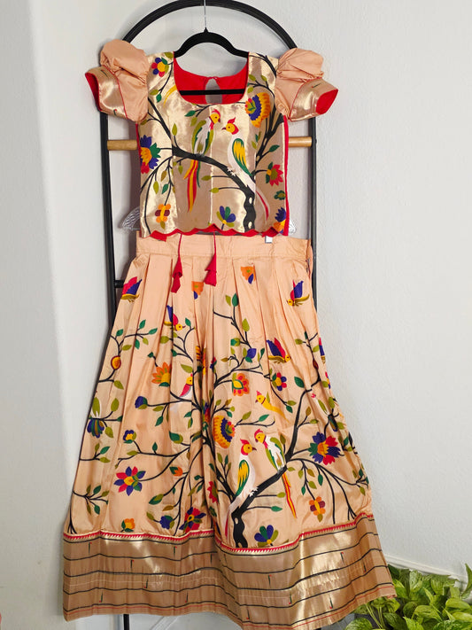 Paithani Style Soft Benarasi Lehenga Set for Girls (10–11 Years) – Pattu Pavadai with Blouse