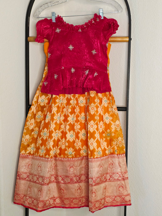 Soft Organza Patola Inspired Lehenga Set for Girls (3–4 Years)