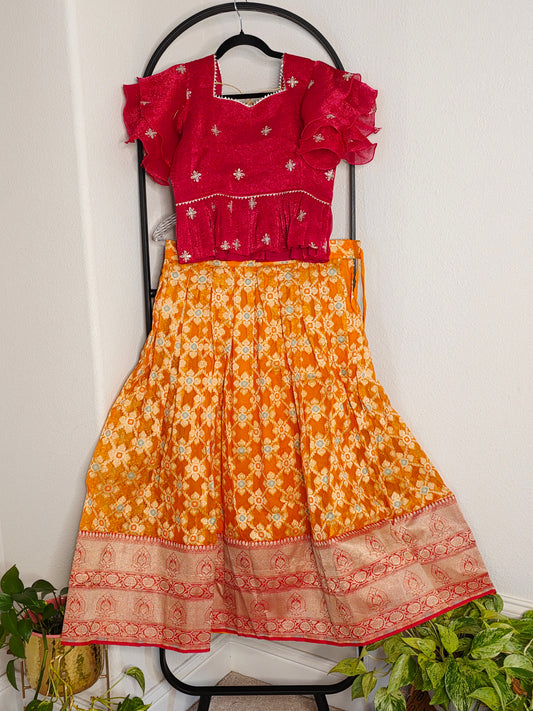 Soft Organza Patola Inspired Lehenga Set for Girls (12–13 Years)