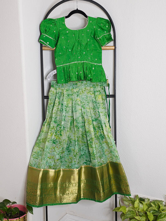 Soft Organza Chikankari Shibori Lehenga Set for Girls (7–8 Years)