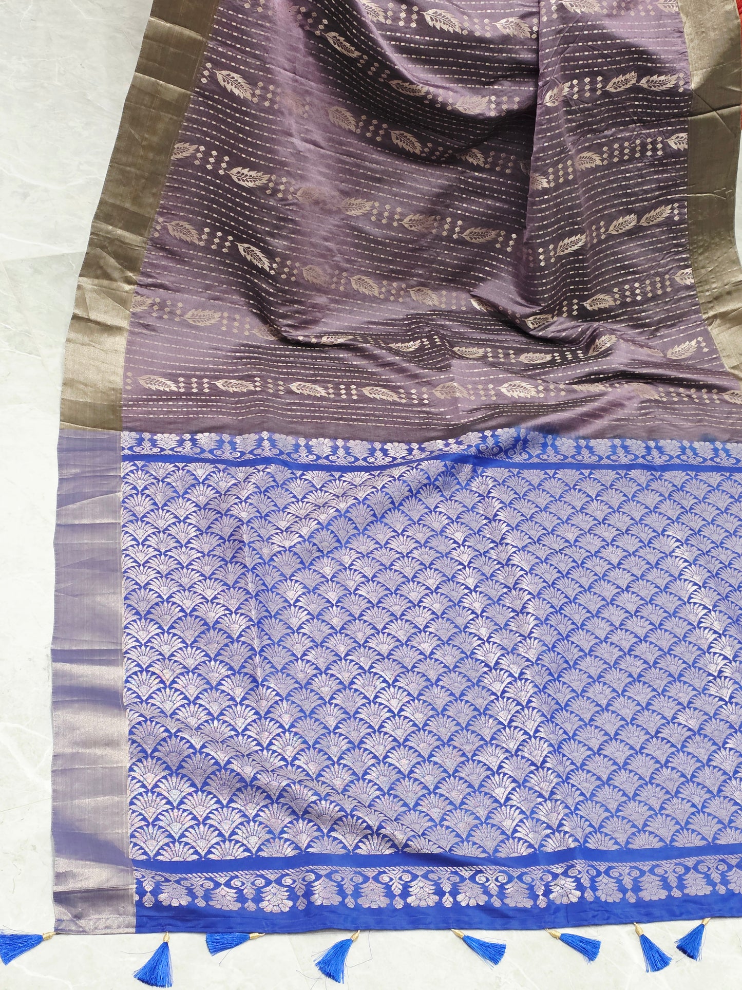 Lavender & Royal Blue Semi Kanchi Soft Silk Saree with Zari Pallu