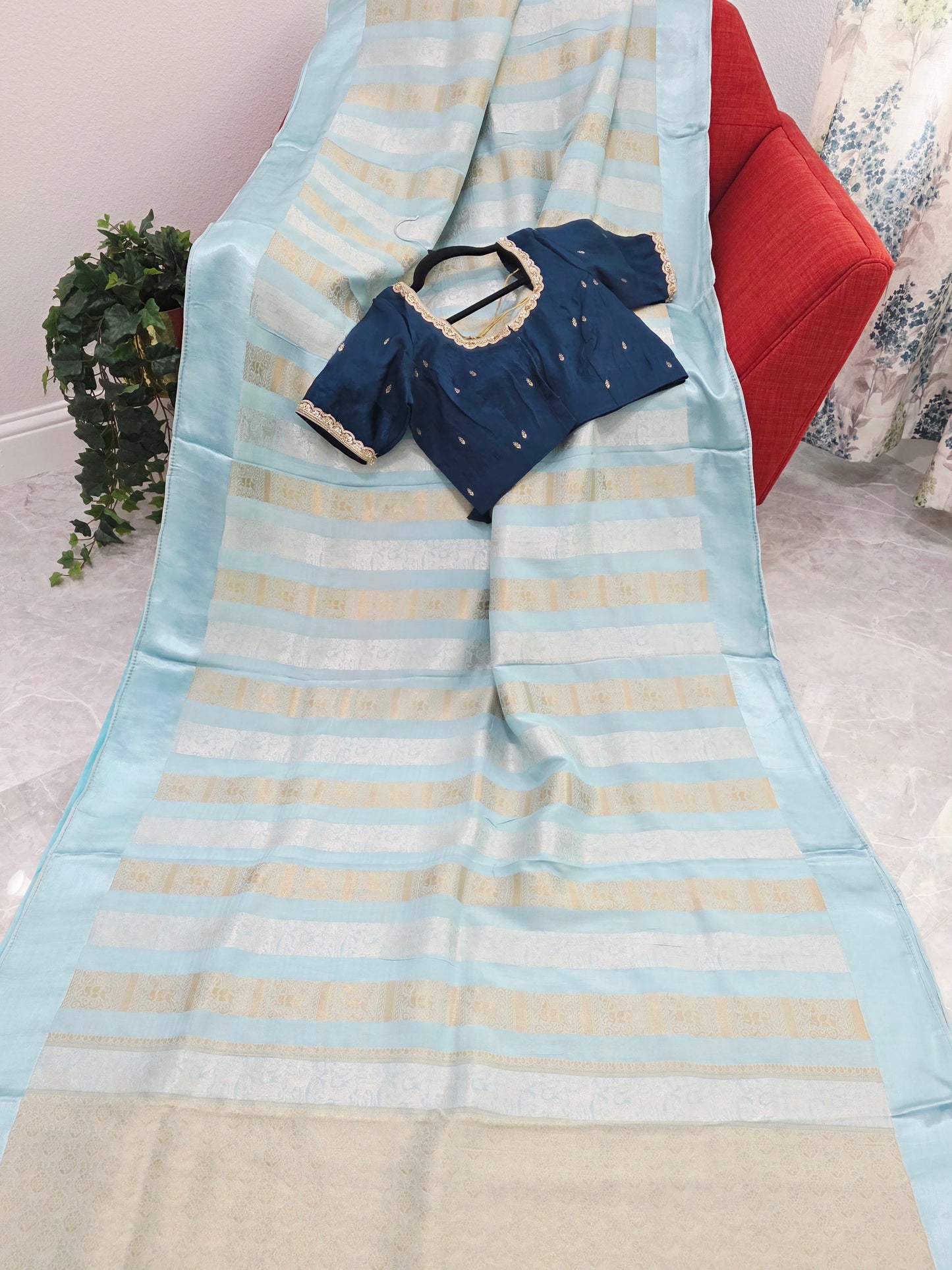 Nita Ambani Inspired Russian Dola Crepe Silk Saree with Ready Stitched Blouse